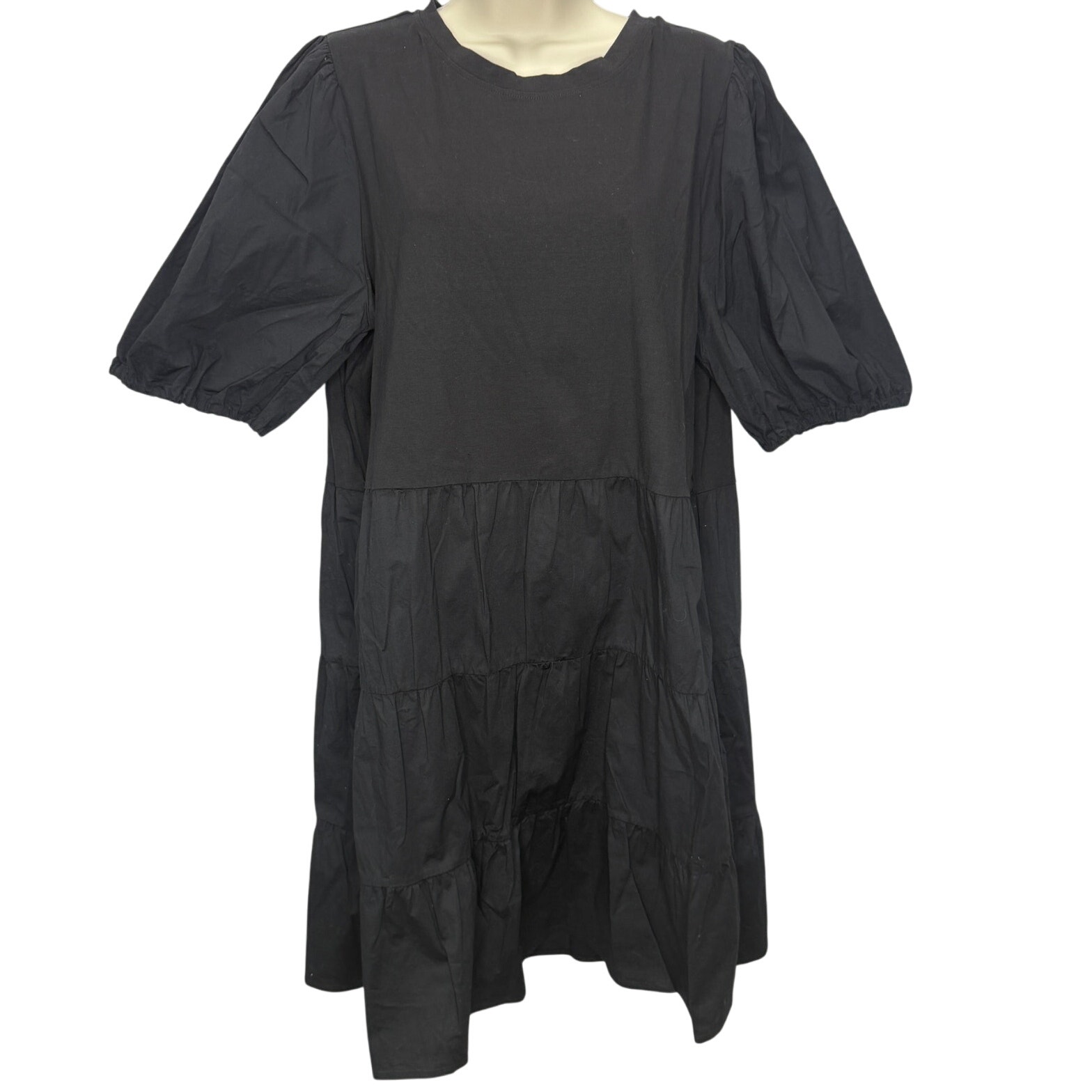 Taylor Tillman Carlie Dress Black Size Xl Short Sleeve Tiered Ruffle A-Line
